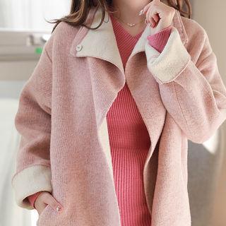 Shawl-collar Snap-button Woolen Coat