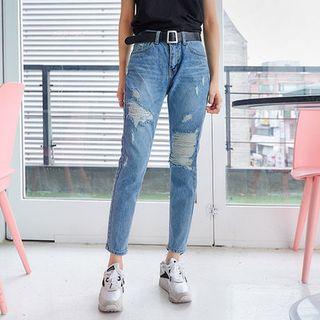 Fray-hem Distressed Harem Jeans