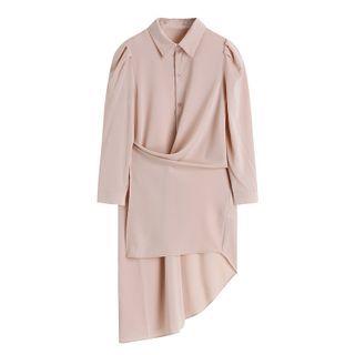 Long-sleeve Asymmetrical Henley Shirtdress
