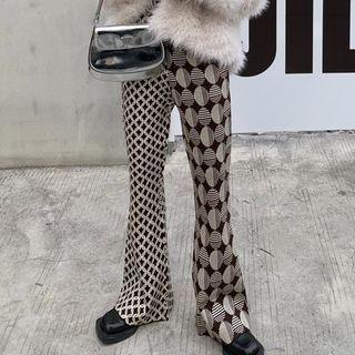 Patterned Boot-cut Pants Black & White - One Size