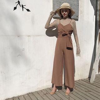 Tie-waist Striped Jumpsuit