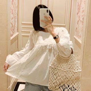 Square-neck Lace-detail Top White - One Size