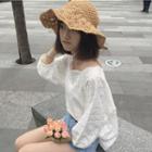Scallop Collar 3/4 Sleeve Perforated Top