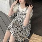 Puff-sleeve Mock Two-piece Floral Dress