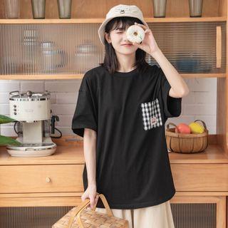 Plaid Pocketed Short-sleeve T-shirt