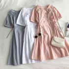Plain Peter-pan Collar Double-breasted Lace-up Short-sleeve Dress