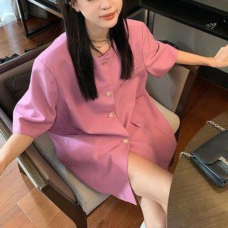 Short-sleeve Button Blazer Pink - One Size
