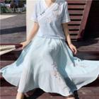 Chinese Style Short-sleeve Top / Midi Skirt
