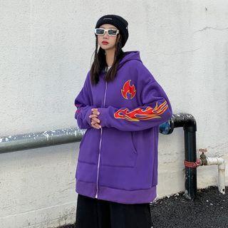 Fire Print Zip-up Hooded Jacket