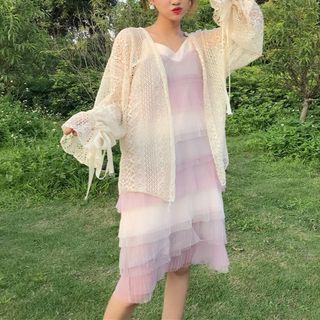 Open-front Jacket / Spaghetti Strap Tiered Sheer Dress