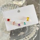 Set Of 5: Rhinestone Earring (various Designs) A - 925 Silver Needle - Set Of 5 - Red & Blue & Yellow - One Size