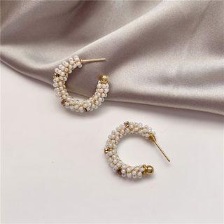 Faux Pearl Open Hoop Earring 1 Pair - Stud Earring - One Size
