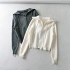 Long Sleeve Distressed Knit Zip-up Jacket