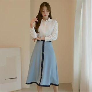 Contrast-trim Button-front Skirt