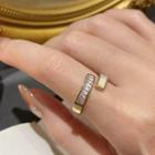 Rhinestone Shell Alloy Open Ring Gold - One Size