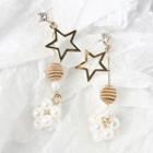 Faux Pearl Flower Alloy Star Dangle Earring 1 Pair - Gold - One Size