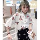 Elbow-sleeve Hand Gesture Print Shirt