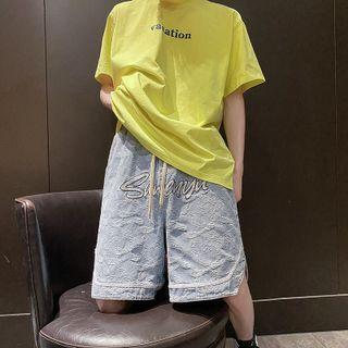 Lettering Print Paisley Print Wide Leg Shorts