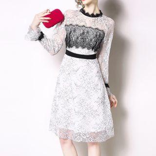 Two-tone Lace Midi A-line Dress