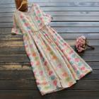 Elbow-sleeve Patterned A-line Midi Dress (various Designs)