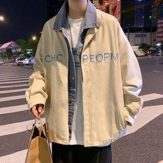 Embroidered Denim Panel Lapel Jacket