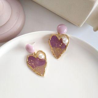 Faux Pearl Heart Drop Earring 1 Pair - S925 Silver - Earring - One Size