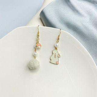 Non-matching Faux Pearl Alloy Rabbit & Bobble Dangle Earring