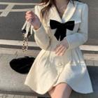 Color Block Bow Accent Long-sleeve Dress