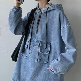 Half-zip Washed Denim Hoodie