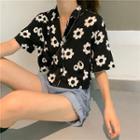 Flower Print Short-sleeve Cropped Shirt