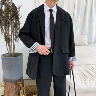 Two Tone Striped Button-up Oversize Blazer