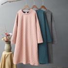 Long-sleeve Argyle Patterned A-line Dress Light Pink - One Size