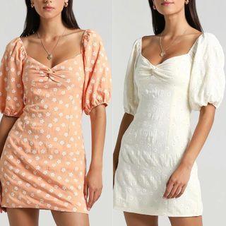 Puff Sleeve Square Neck Floral Print Dress