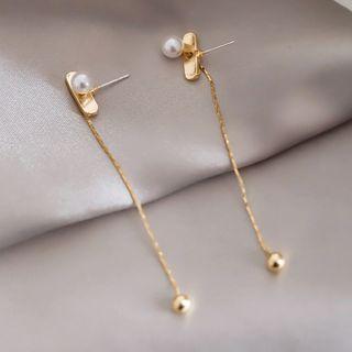 Faux Pearl & Metal Bead Dangle Earring 1 Pair - Gold - One Size