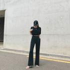 Set: Silky Banded-hem Crop T-shirt + Pants