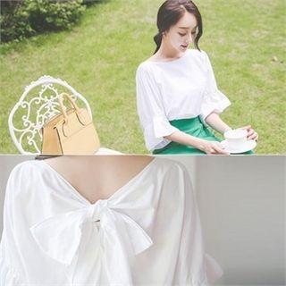 Ruffle-sleeve Tie-back Top