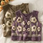Flower-accent Button-up Knit Vest
