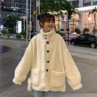 Faux Shearling Button Jacket White - One Size