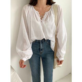 Button-detail Balloon-sleeve Tunic