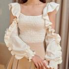 Cold-shoulder Ruffled Cutout Blouse