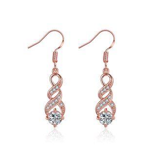 Fashion Plated Rose Gold Earrings With Cubic Zircon Rose Gold - One Size