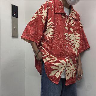 Elbow-sleeve Vintage Printed Shirt