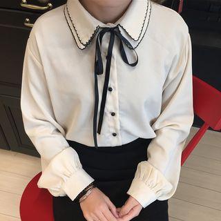 Balloon-sleeve Double-collar Shirt