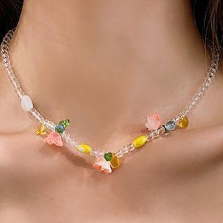 Flower Faux Crystal Faux Pearl Necklace Necklace - Transparent - One Size