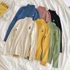 Little Duck Embroidered Mock-neck Long-sleeve Knit Top