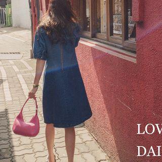 Zip-back Denim Flared Midi Dress