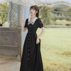 Puff-sleeve Lace Trim Collar Midi A-line Dress