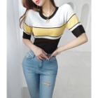 Short-sleeve Color-block Ribbed Top
