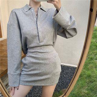 Open-back Mock Two-piece Mini Polo Dress