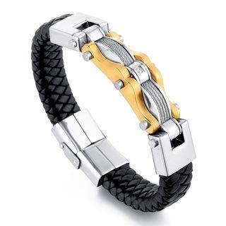 Stainless Steel Buckled Woven Leather Bracelet